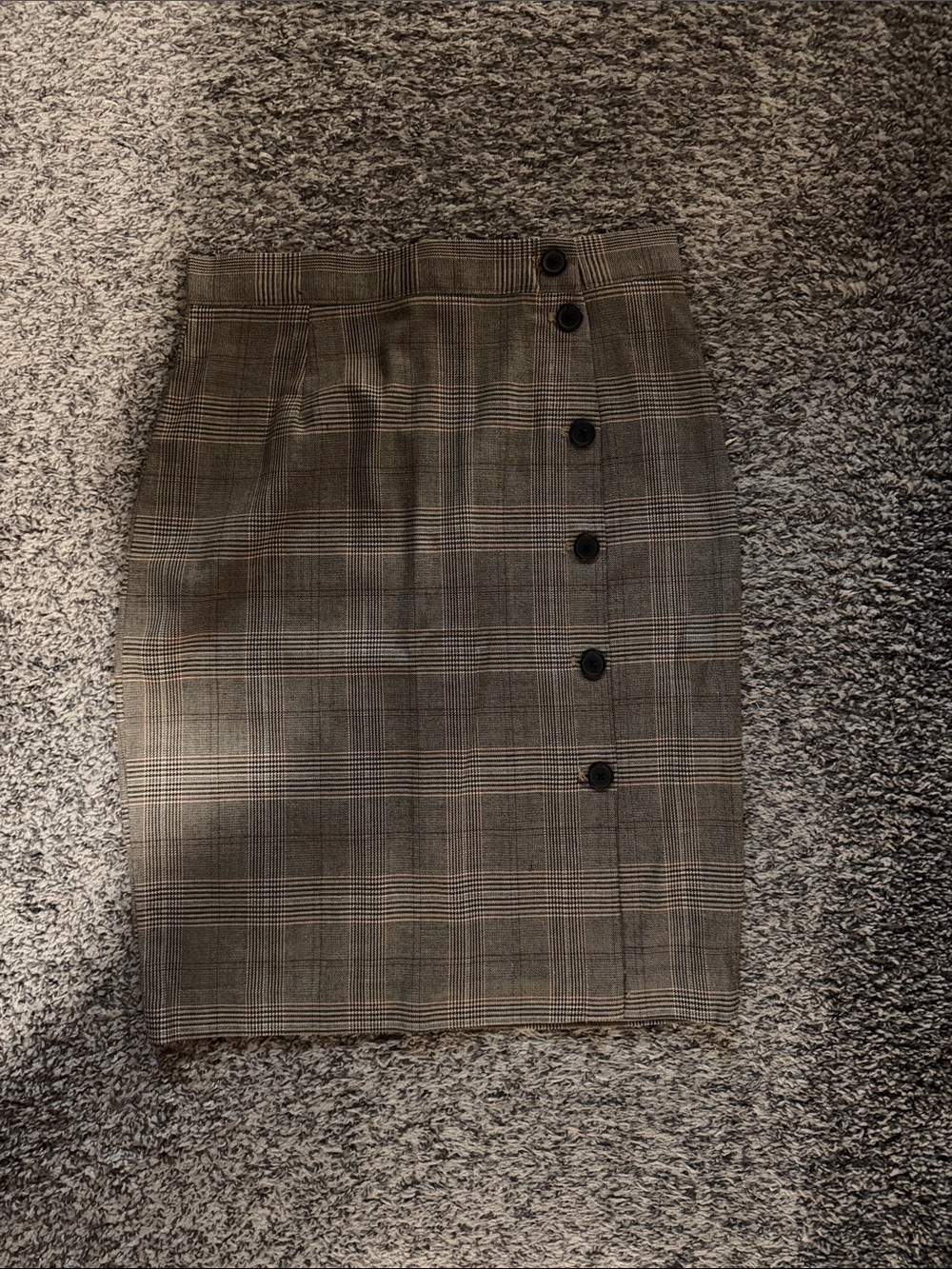 H&M Brown Plaid Side-Button Pencil Skirt